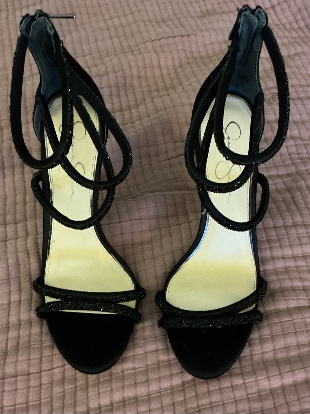 Jessica Simpson Black Strappy Ankle-Tie Stiletto Sandals